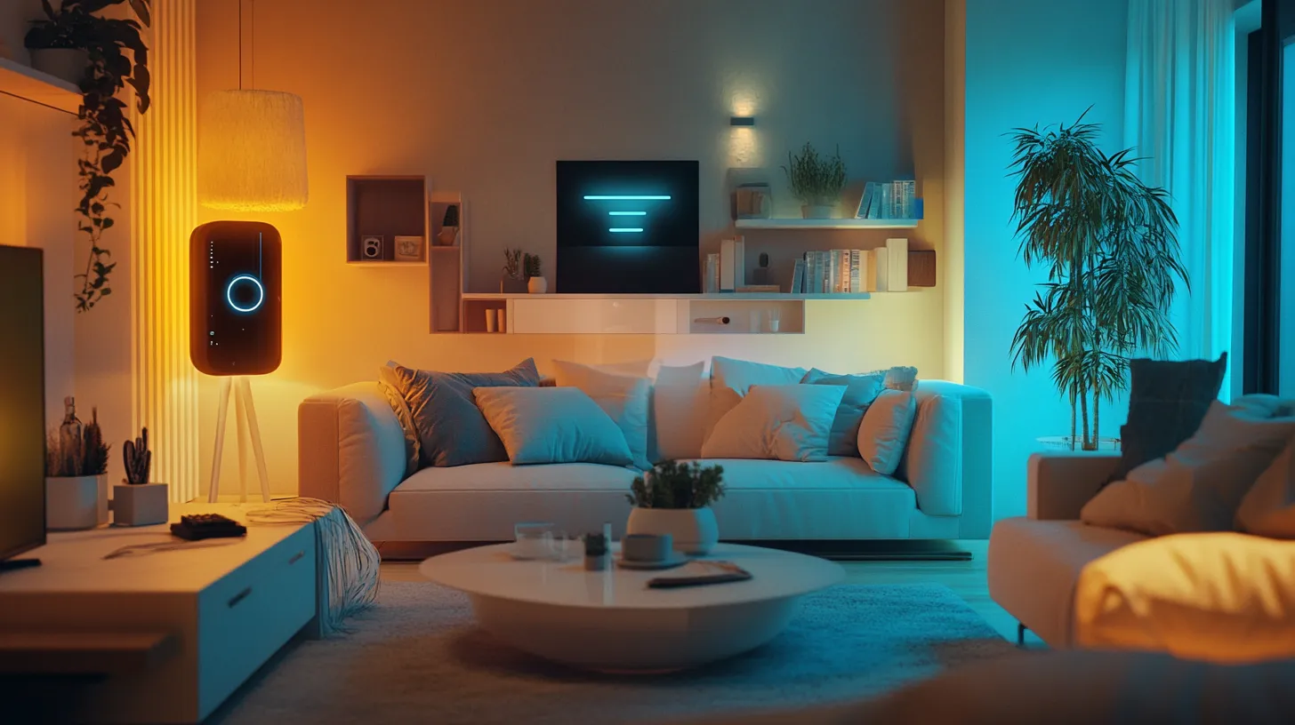 Famille utilisant intelligence artificielle habitation moderne