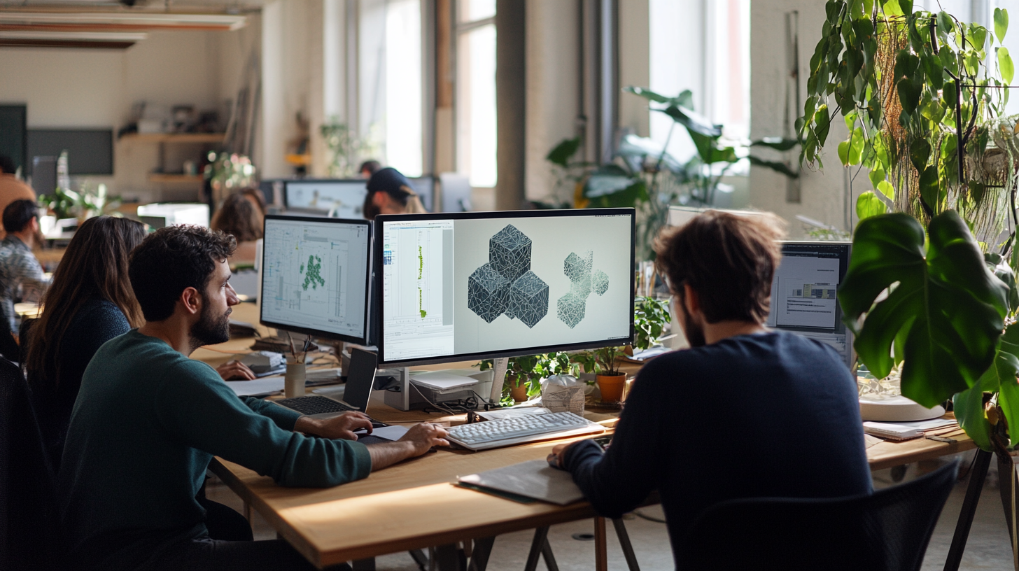 Ingénieurs utilisant logiciels IA modélisation 3D