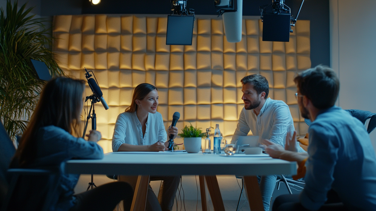 Animateurs podcast discutent IA technologie studio